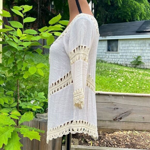 Active USA Boho Crochet Peasant Top Ibiza Festival Beach Cover Up, S/M - Picture 6 of 11